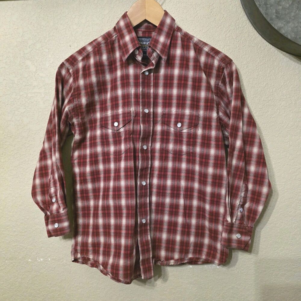 Rough Stock By Panhandle Slim Boys Size Medium (10) Red Pearl Snap Shirt L/S